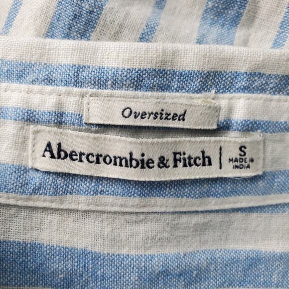 Abercrombie & Fitch Womens Blue White Striped Oversized Linen Shirt Size Small - Picture 3 of 6